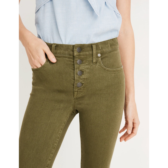 Madewell 26P Mid-Rise Skinny Cropped Jeans Button Front Stretch Denim Army Green - Picture 3 of 9